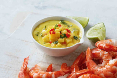 Simple Steamed Prawns with Mango Chilli Dipping Sauce