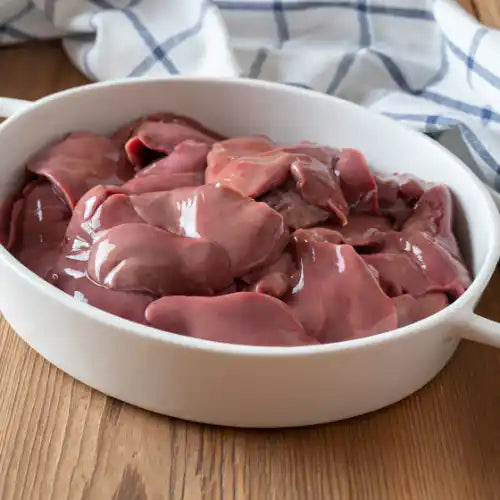 Certified organic chicken livers close-up.