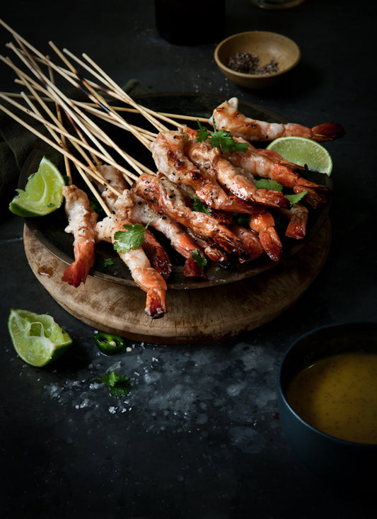 BBQ Prawns with Mango, Lime, Tamari & Mint Dressing