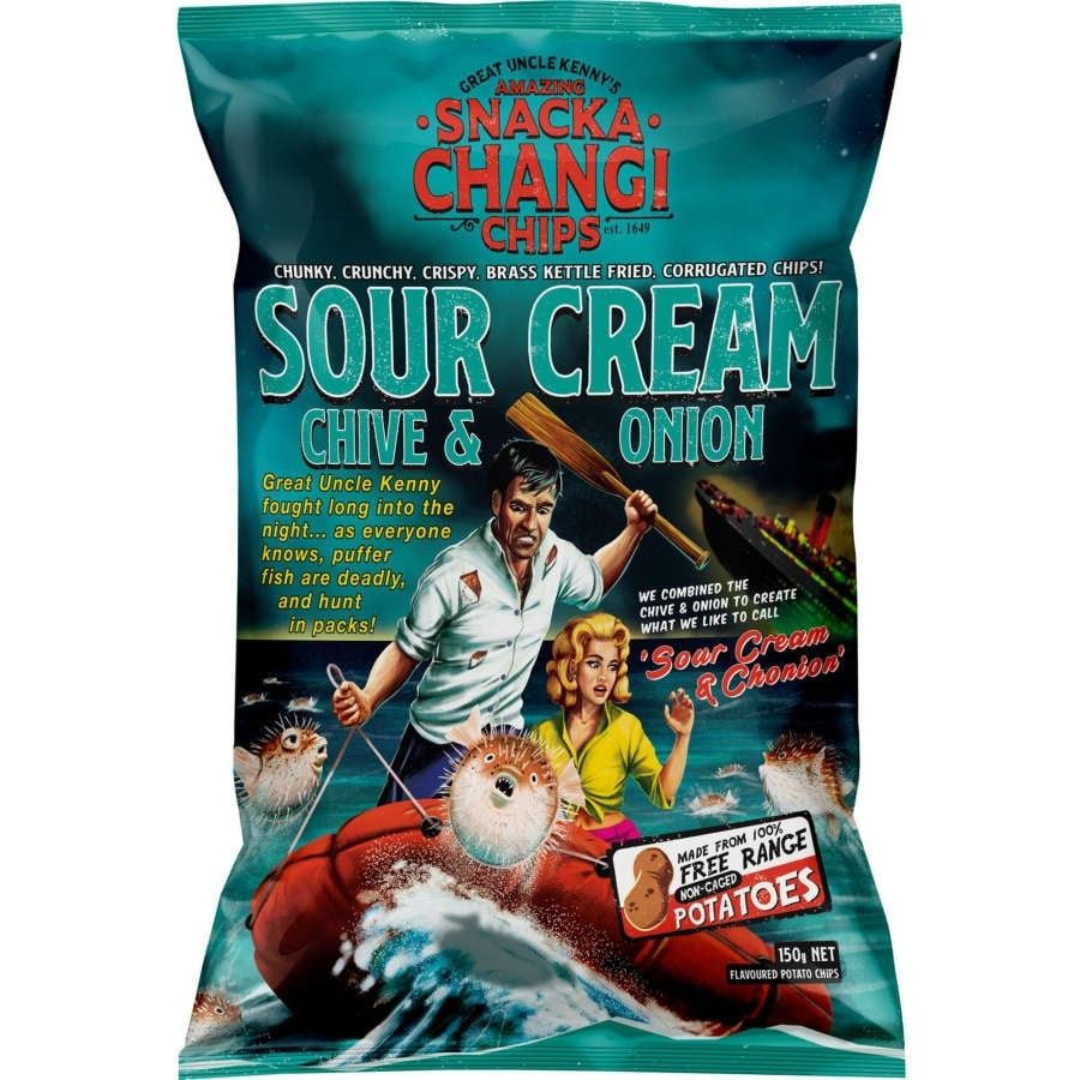 Snackachangi Kettle Chips Sour Cream Chives & Onions 150g