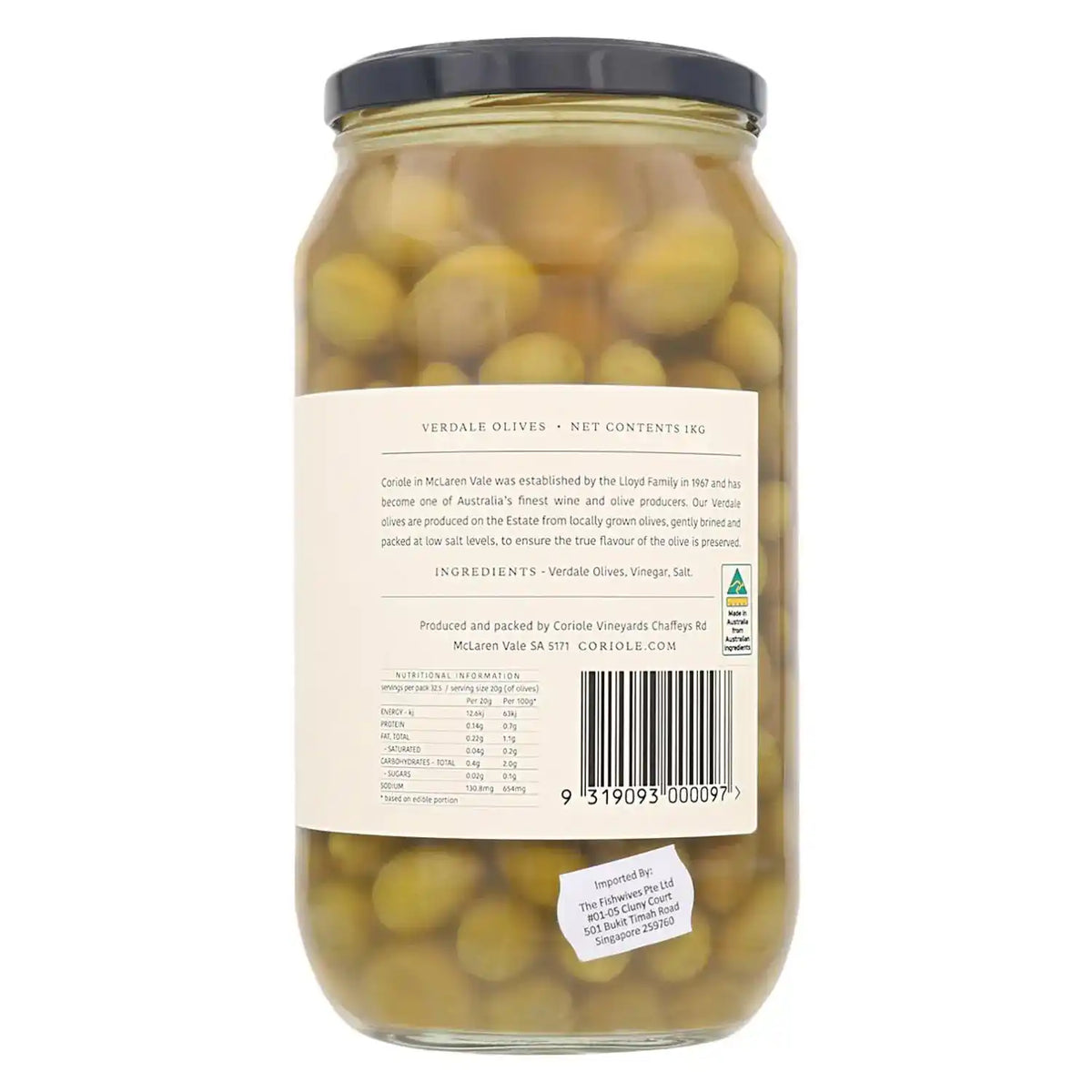 Coriole Verdale Olives 1KG - The Fishwives Singapore