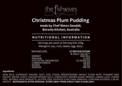 Home Made Christmas Pudding by Chef Simon Sandall, Boronia Kitchen +/-1kg