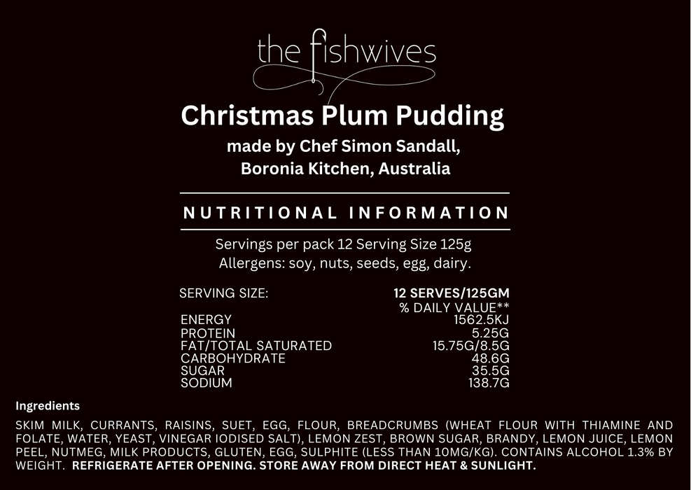 Home Made Christmas Pudding by Chef Simon Sandall, Boronia Kitchen +/-1kg