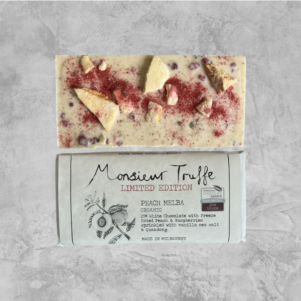 Monsieur Truffe Chocolate - White Chocolate Peach Melba Bar 80g (Limited Edition)