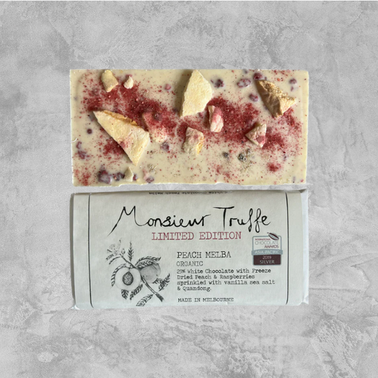 Monsieur Truffe Chocolate - White Chocolate Peach Melba Bar 80g (Limited Edition)