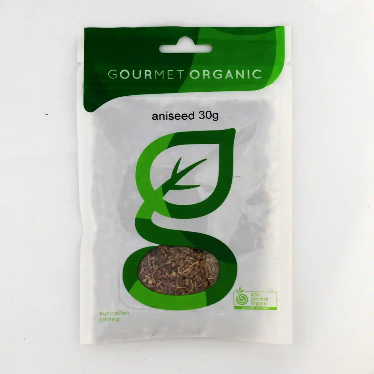 Aniseed spice packet on a white background.
