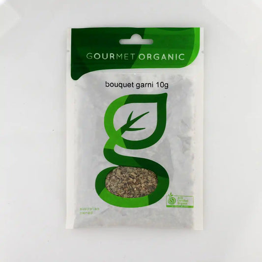 Bouquet Garni spice packet on a white background.