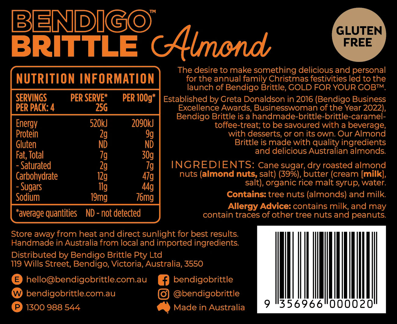 Almond Brittle 100gm -  Bendigo Brittle Company