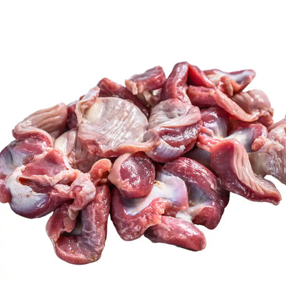 Certified organic chicken gizzards close-up.