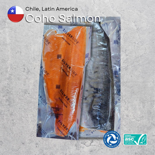 Coho Salmon Side Skin On(+/-1.2-1.6kg) (Individually Quick Frozen))