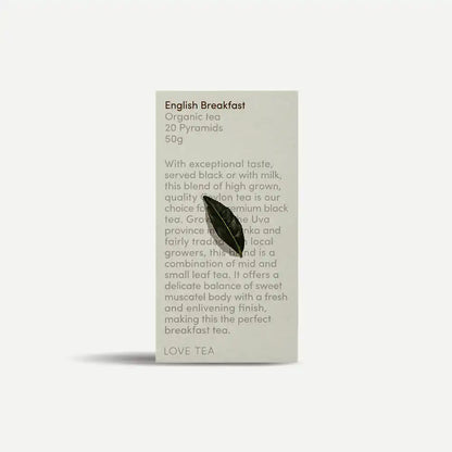 English Breakfast Tea pyramid tea box packaging.