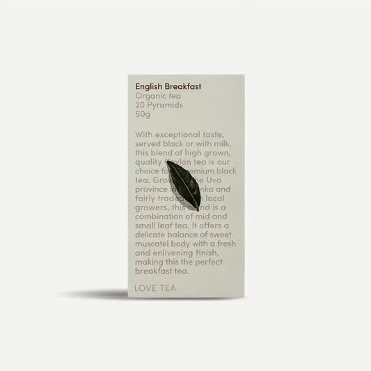 English Breakfast Tea pyramid tea box packaging.