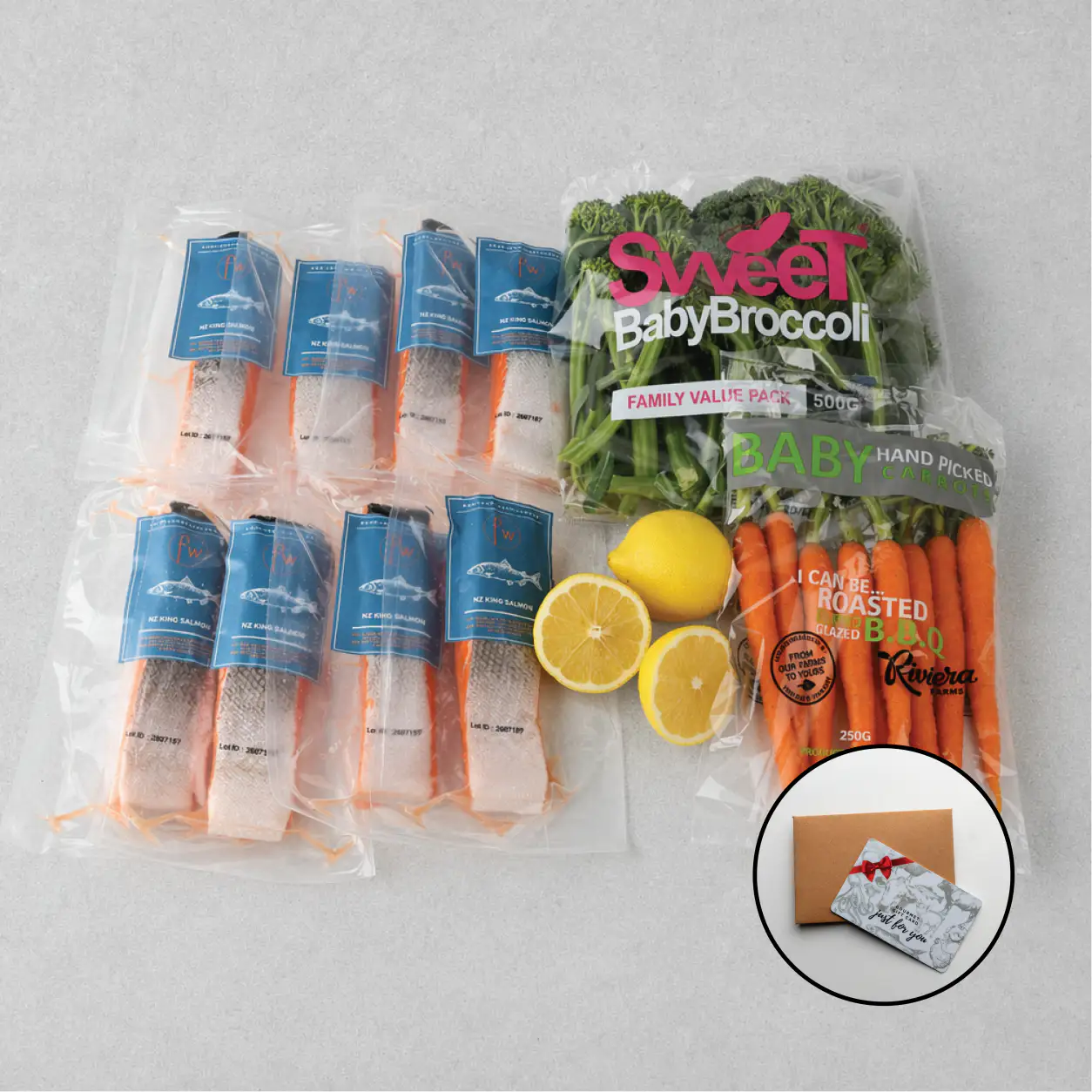 Royal Harvest NZ King Salmon Gift Hamper packaging detail.