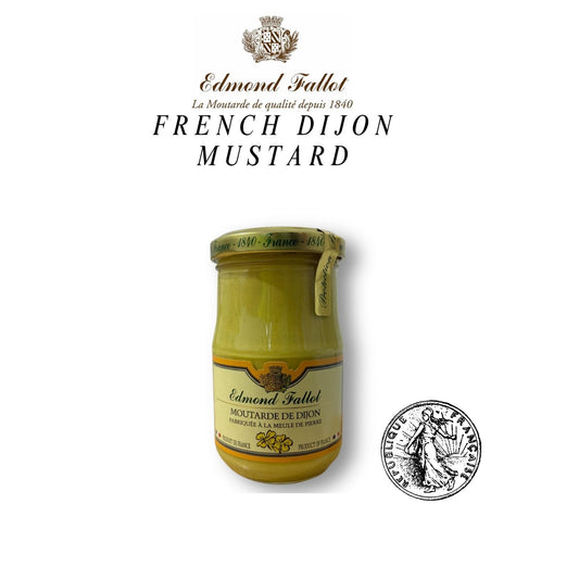 Jar of Edmond Fallot French Dijon Mustard on a white background