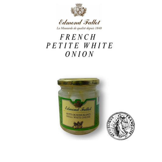 Jar of Edmond Fallot French Petite White Onion mustard on a white background