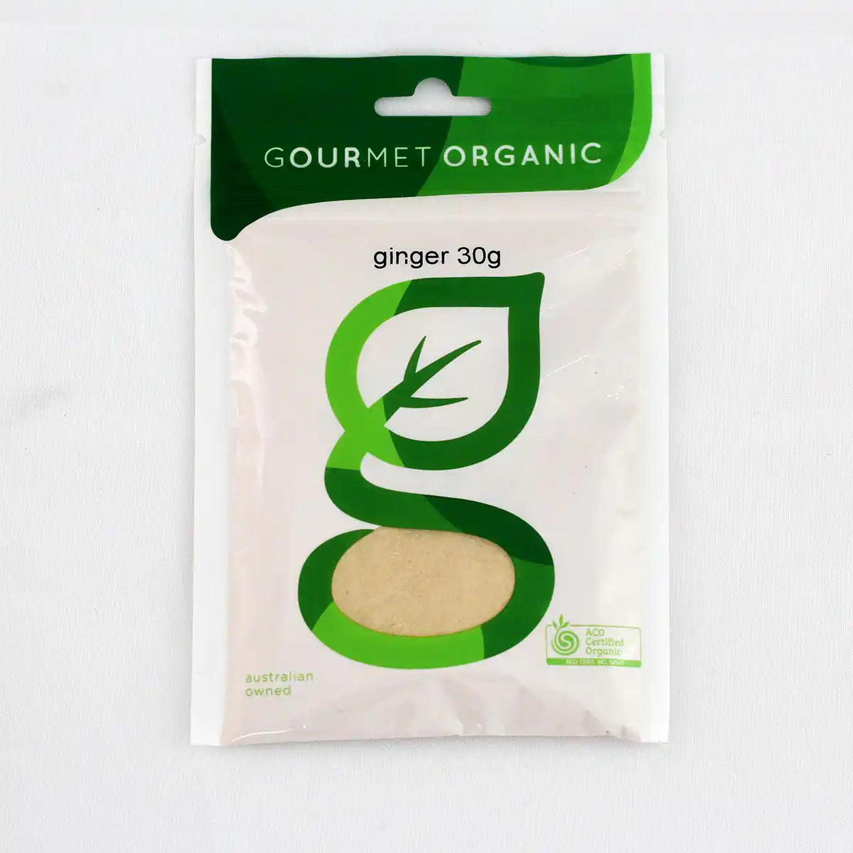 Ginger Ground spice packet on a white background.