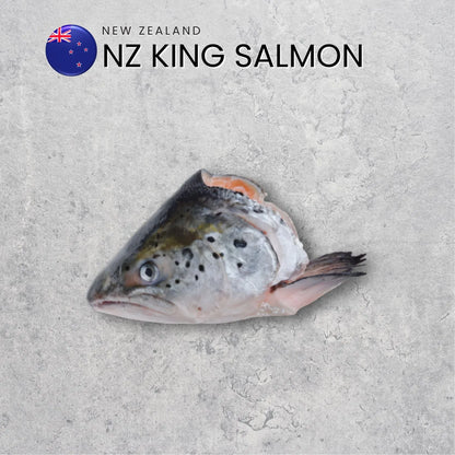 New Zealand King Salmon on a light gray background with New Zealand flag.