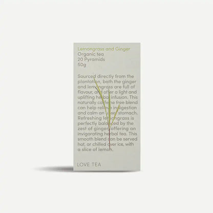 Lemongrass & Ginger pyramid tea box packaging.