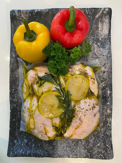 Lemon and garlic marinade option for butterflied whole chicken.