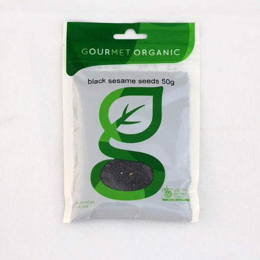 Sesame Seeds Black spice packet on a white background.