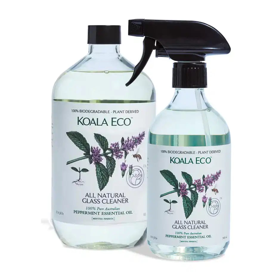 Koala Eco All Natural Glass Cleaner spray bottle on a white background.