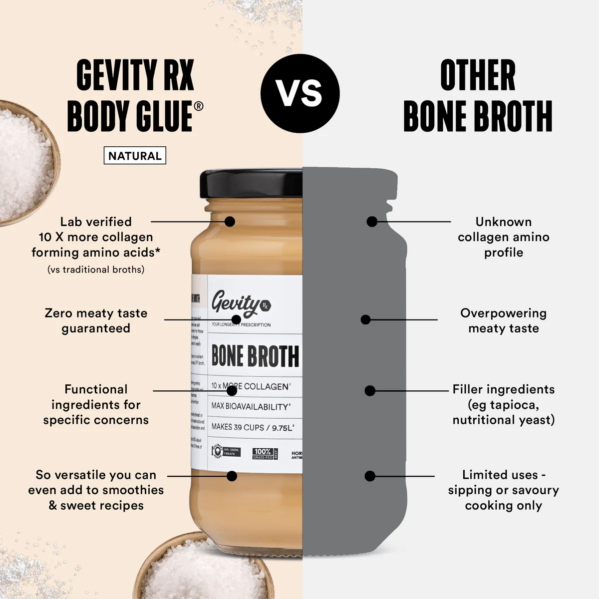 Bone Broth Body Glue NATURAL - Easy To Drink! 390gm Jar