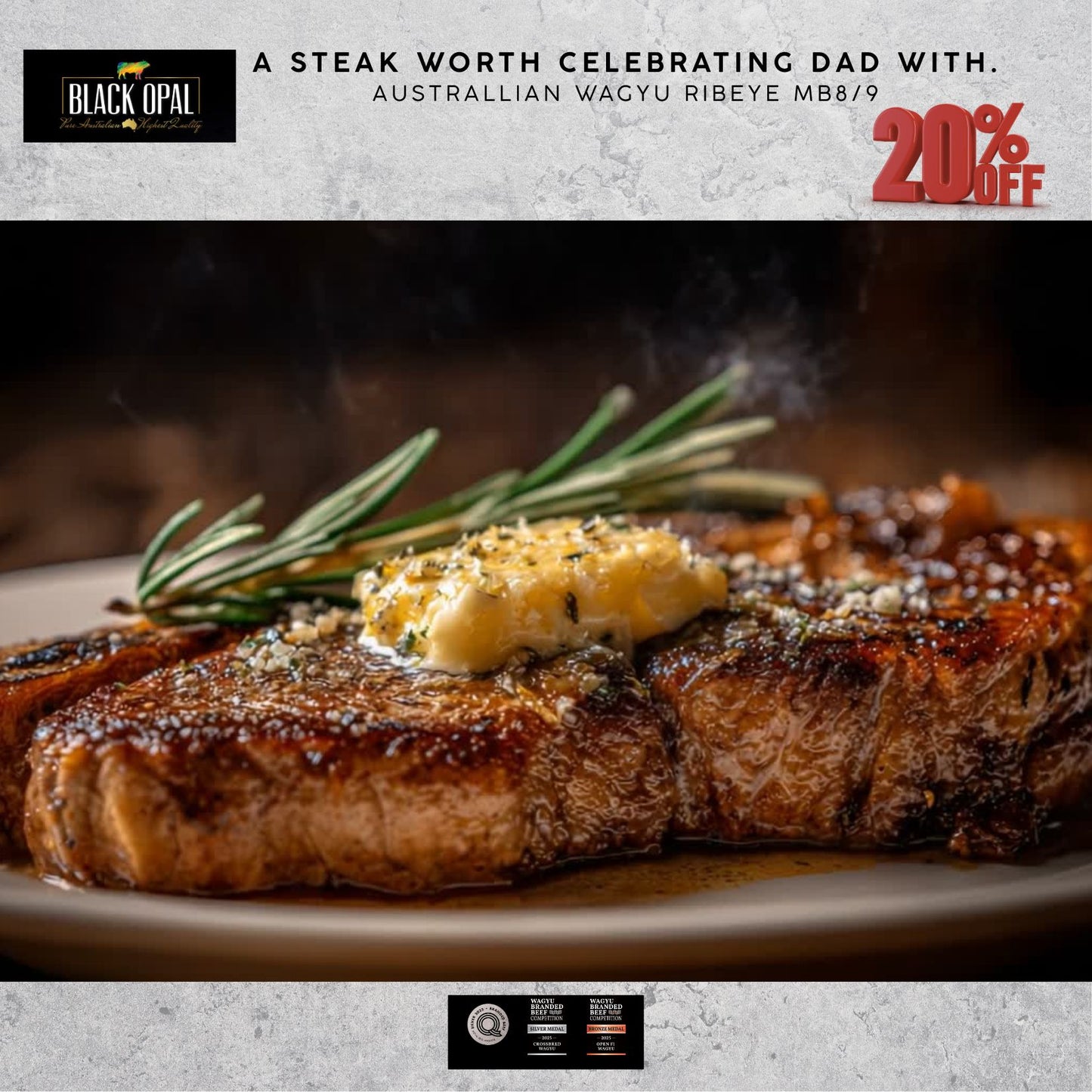 Ribeye Steak - Black Opal Wagyu MB 8/9 (20% off)