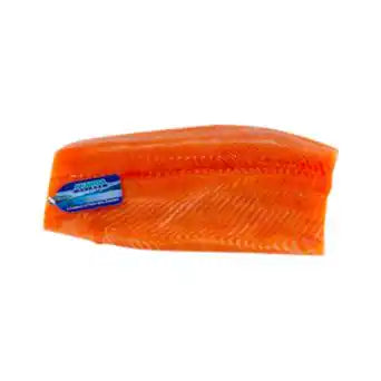 New Zealand King Salmon fillet close-up on ice.