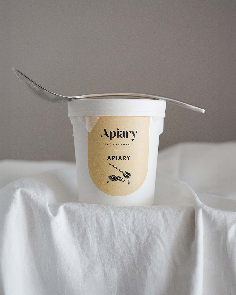 Apiary Honey & Roasted Cocoa Nibs ice cream pint tub, Apiary Singapore.