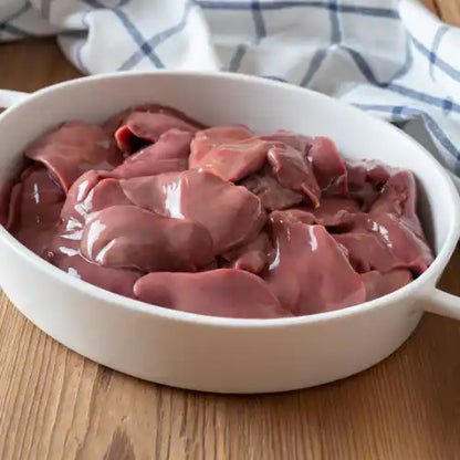 Certified organic chicken livers close-up.