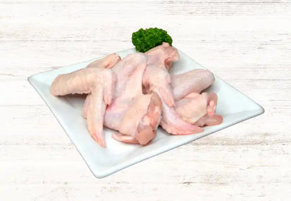 Certified organic chicken wings close-up.
