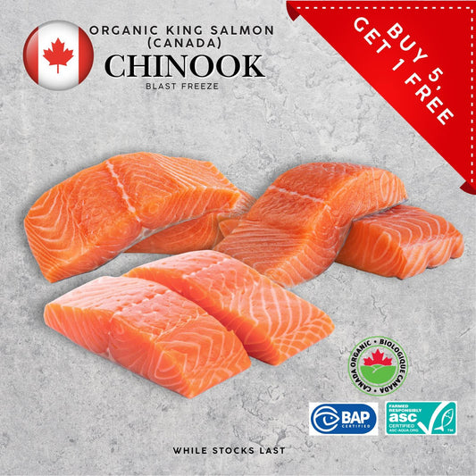 Organic Canadian Chinook/King Salmon Skin-On Fillet (180g) (IQF Frozen)