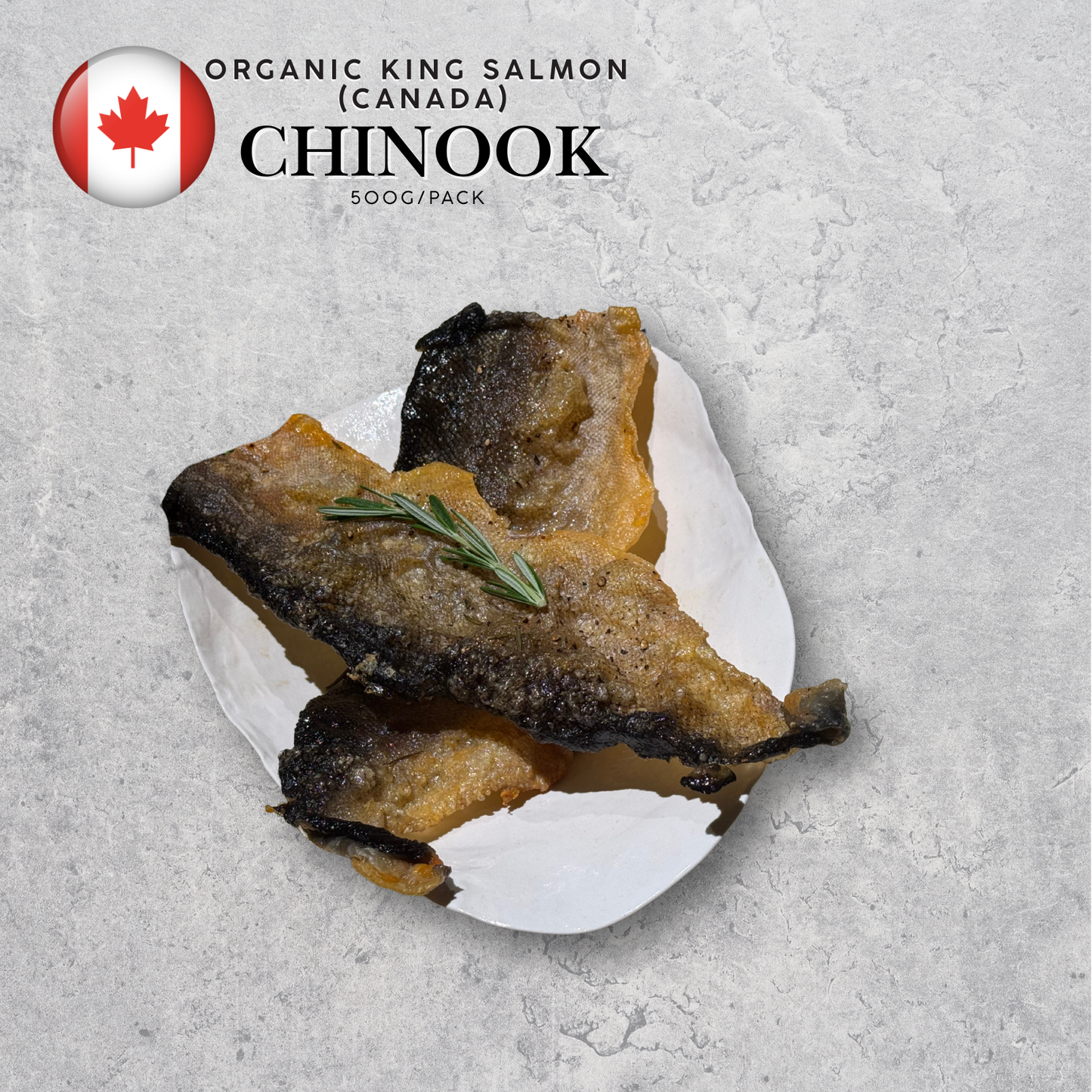 Organic Canadian Chinook (King) Salmon Skin Only (500g, Frozen)