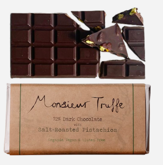 Monsieur Truffe Chocolate - Dark 72% with Salt Roasted Pistachios