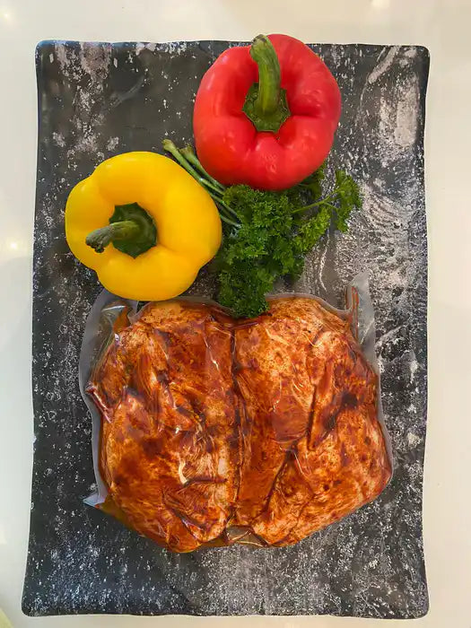 Greek yoghurt marinade option for butterflied whole chicken.