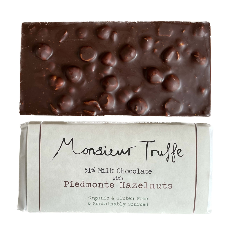 Monsieur Truffe Chocolate - Milk 51% Piedmonte Hazelnut Bar 100g