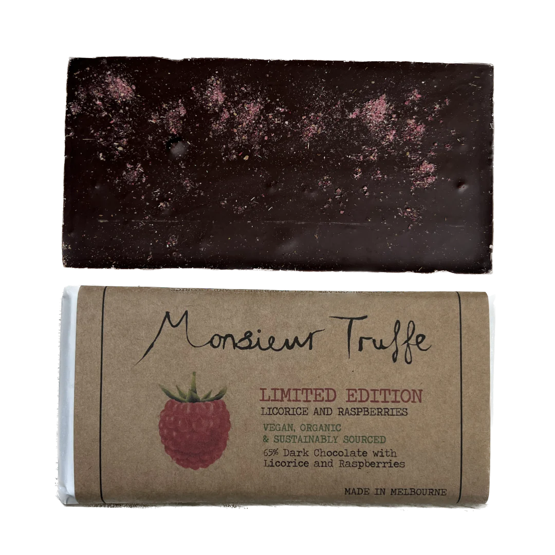 Monsieur Truffe Chocolate - Dark 58% Licorice & Raspberry 89g (Limited Edition)