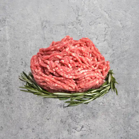 Fresh grass-fed Australian lamb mince on a light background.