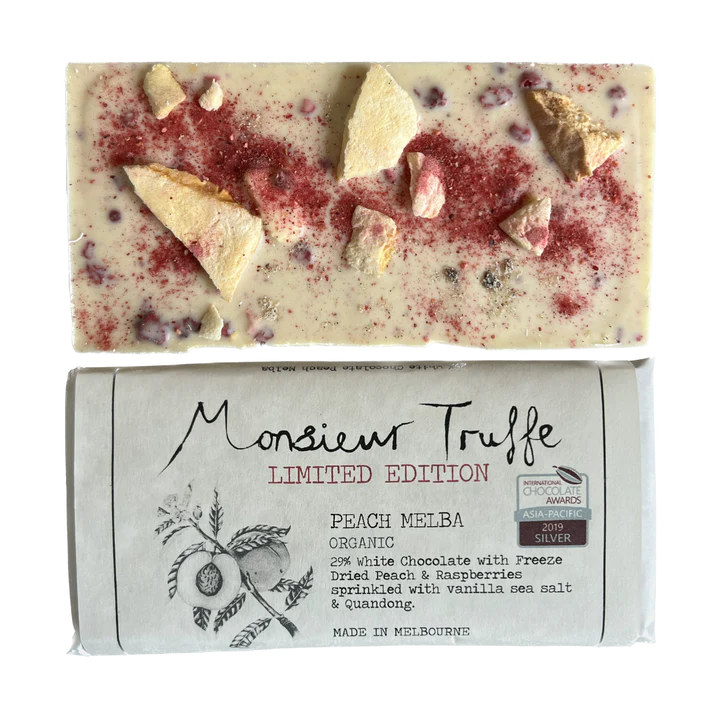 Monsieur Truffe Chocolate - White Chocolate Peach Melba Bar 80g (Limited Edition)