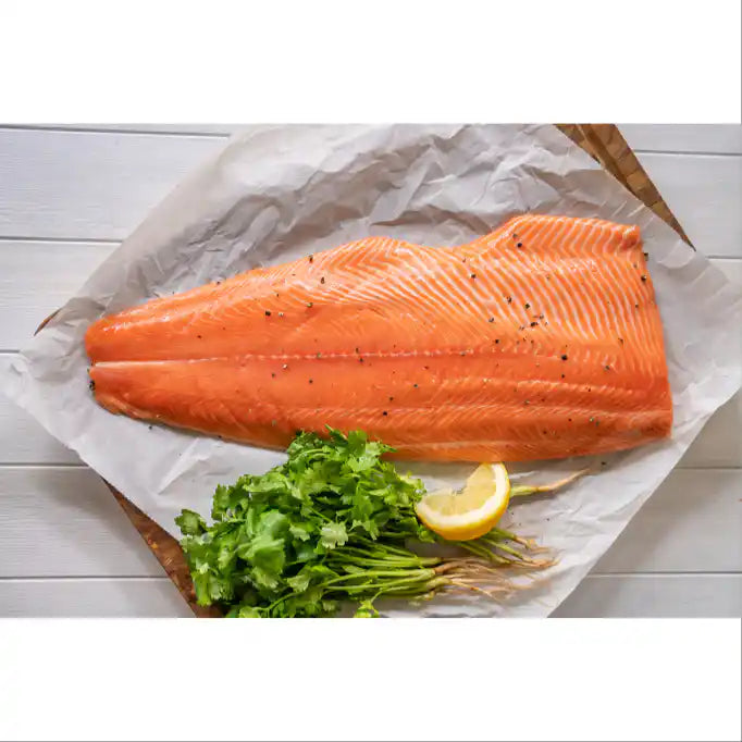 Whole side of New Zealand King Salmon, skin off.