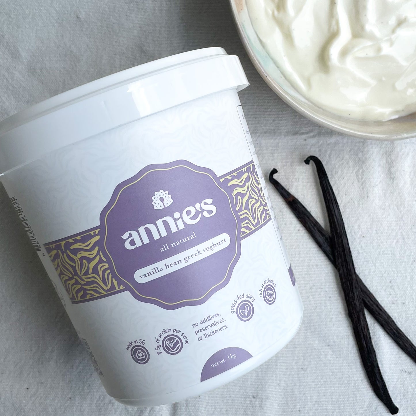 Vanilla Bean Greek Yoghurt 1ltr- Annie's All Natural (Available on 2 Nov)