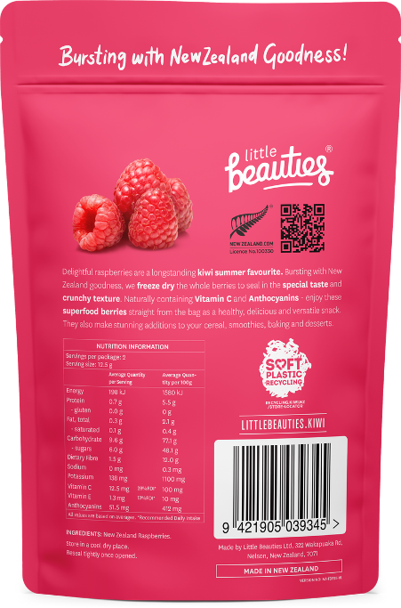 100% Freeze Dried Whole Raspberries 20g - Little Beauties