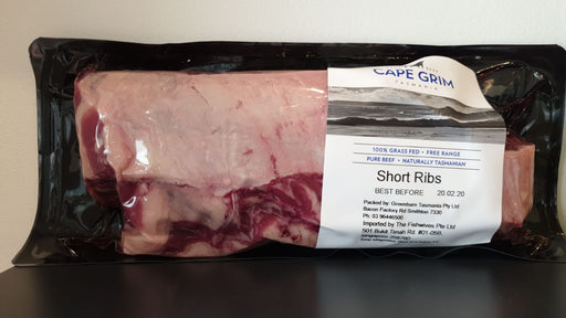 **FROZEN FROM FRESH** Short Ribs 600g+/- (Retail Packed) Cape Grim Grass Fed
